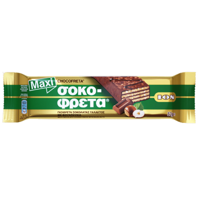 Schokofreta Haselnuss Maxi (52g) ION von ION bei Araxxon - Hochwertiges griechisches Produkt. Schokofreta Haselnuss Maxi (52g) ION από ION στο Araxxon - Αυθεντικό ελληνικό προϊόν.